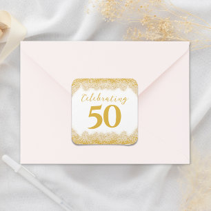 Sticker Carré Élégant 50e anniversaire Mariage Parties scintilla