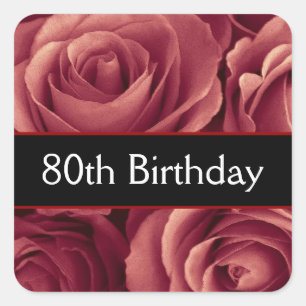 Sticker Carré Elégant 80e anniversaire Roses rouges
