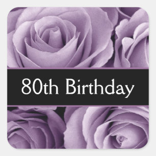 Sticker Carré Elégant 80e anniversaire Roses violets