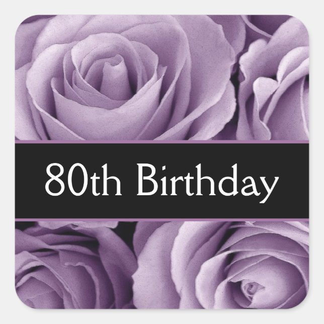 Sticker Carré Elégant 80e anniversaire Roses violets (Devant)