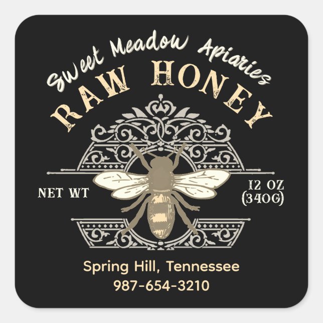 Sticker Carré Élégant abeille à miel sur le français Filagreemen (Devant)