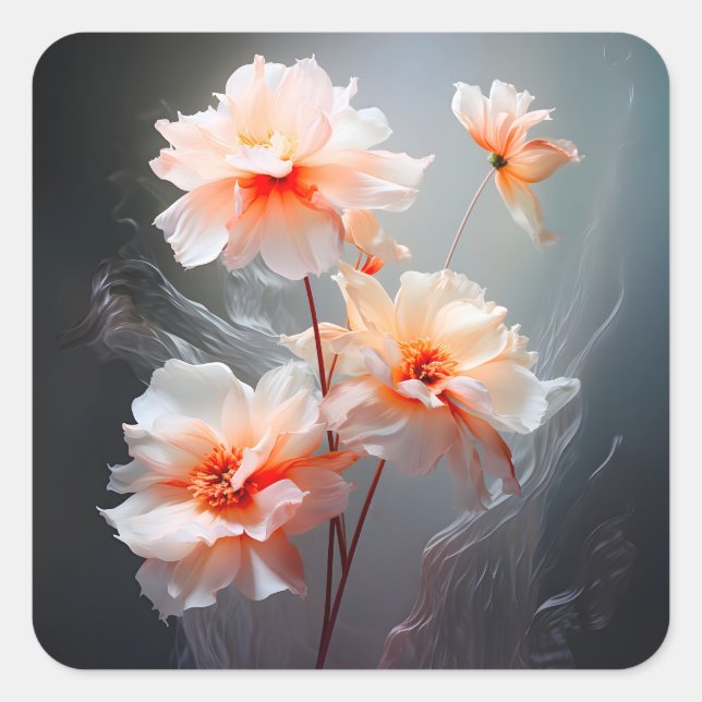 Sticker Carré Elegant Abstract Blush Flower Misty Flow (Devant)