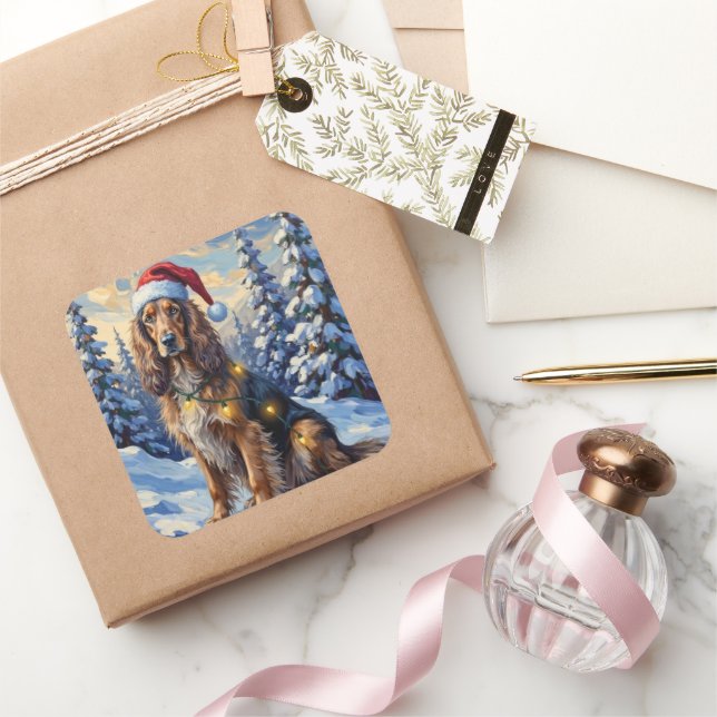 Sticker Carré Elegant Afghan Hound Winter Wonderland Christmas (Cadeaux)