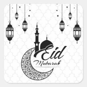 Sticker Carré Elégant Aïd noir et blanc Moubarak