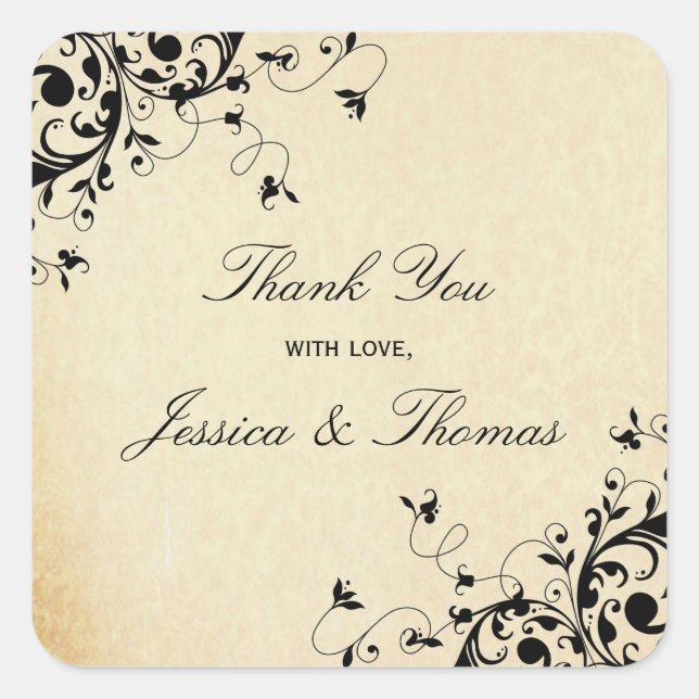 Sticker Carré Élégant Antique Frotte Mariage Faveur Ou Sceau (Devant)