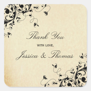 Sticker Carré Élégant Antique Frotte Mariage Faveur Ou Sceau
