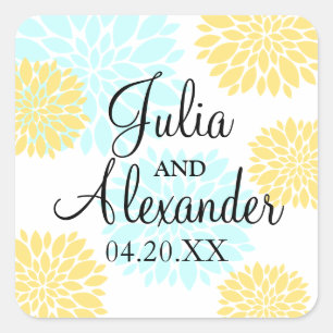 Sticker Carré Elégant Aqua et Mariage de flambée florale jaune c