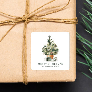 Sticker Carré Elégant Aquarelle Arbre de Noël