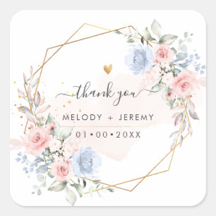 Sticker Carré Elegant aquarelle bleu poussiéreux rose blush Merc