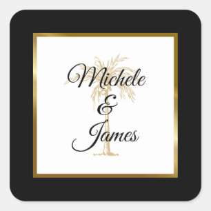 Sticker Carré Élégant Arbre à Palmes Doré Mariage Tropical Moder