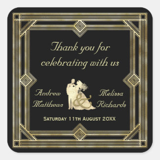 Sticker Carré Elégant Art Déco Or Noir Mariage Favoriser Personn