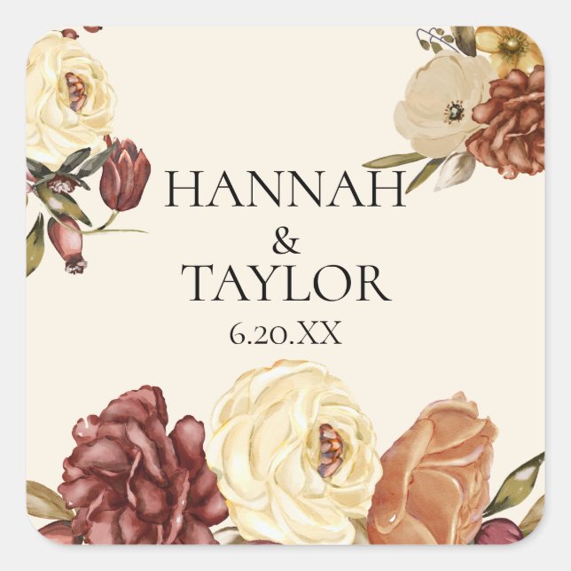 Sticker Carré Elégant automne automne aquarelle Mariage floral (Devant)