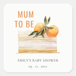 Sticker Carré Élégant Baby shower de gâteau aux fruits orange Bo