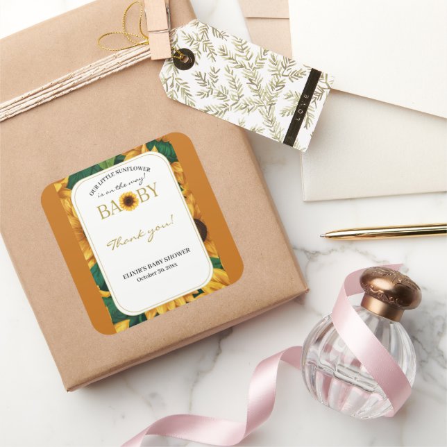 Sticker Carré Elégant Baby shower moderne "Notre Petit Tournesol (Cadeaux)