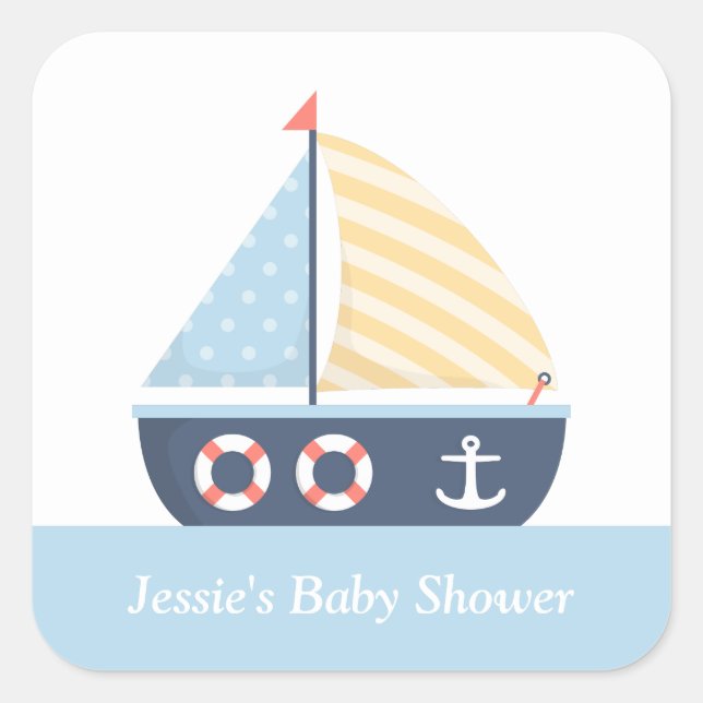 Sticker Carré Elégant Baby shower nautique (Devant)