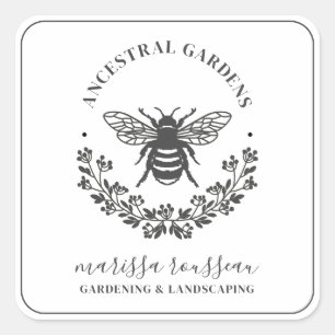Sticker Carré Elégant Bee Laurel Gardener Landscaper Carré
