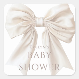 Sticker Carré Élégant Beige Bow Baby shower neutre genre