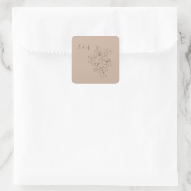 Sticker Carré Elegant Beige Floral Wedding (Sac)