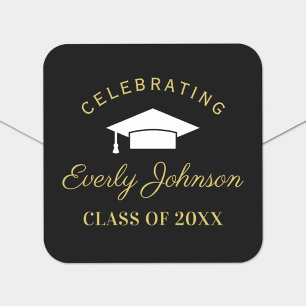 Sticker Carré Élégant Black and Gold Custom 2024 Graduation
