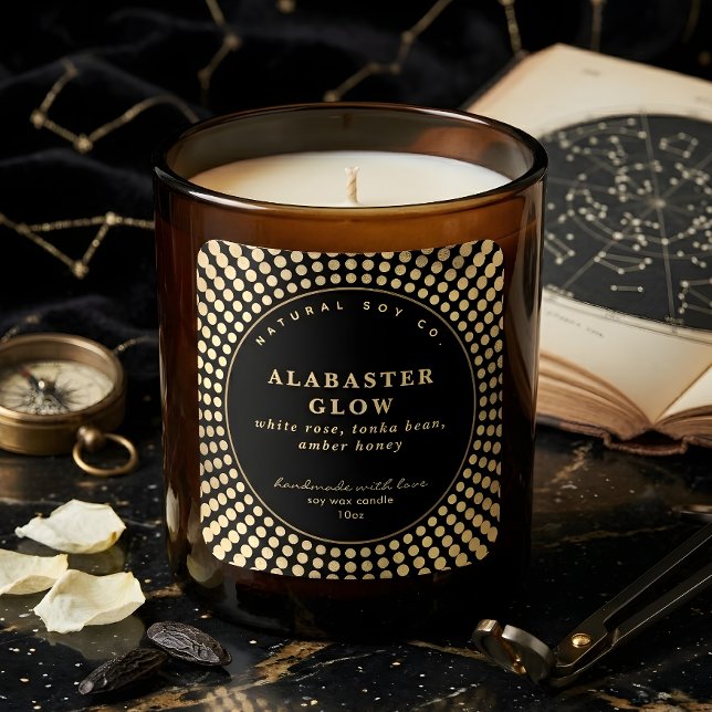 Sticker Carré Elegant Black Shiny Gold Circle Soy Bean Candle (Elegant Black Shiny Gold Circle Soy Bean Candle Square Sticker)