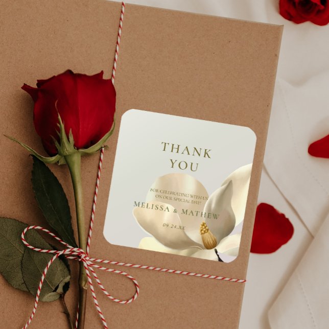 Sticker Carré Elégant Blanc Oriental Magnolia Mariage Faveur (Elegant Oriental White Magnolia Wedding Favor Square Sticker)