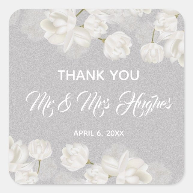 Sticker Carré Elégant blanc Tulip Mariage merci (Devant)
