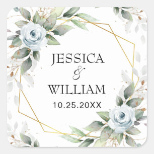 Sticker Carré Elégant bleu bleu bleu floral Mariage