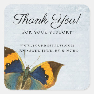 Sticker Carré Elégant bleu romantique Vintage papillon Ephémère