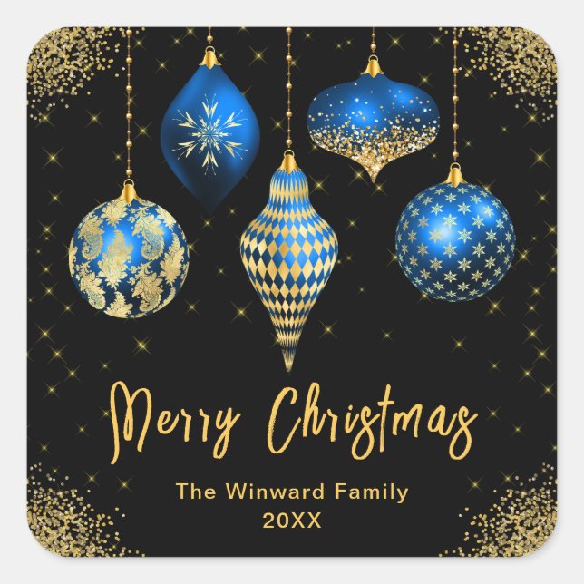 Sticker Carré Elegant Blue and Gold Ornament Christmas (Devant)