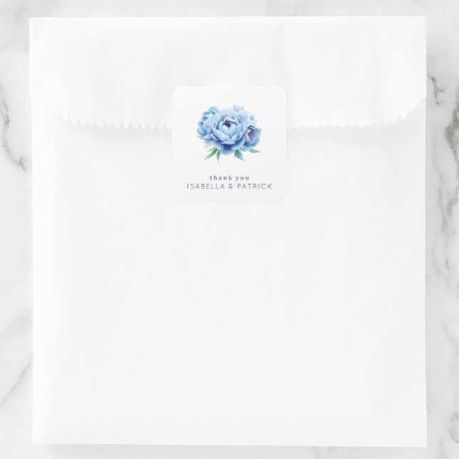 Sticker Carré Elegant Blue Peony Thank You Card (Sac)
