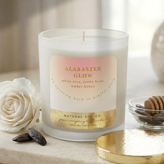 Sticker Carré Elegant Blush Pink Shiny Gold Ombre Candle Label (Elegant Blush Pink Shiny Gold Ombre Candle Label)