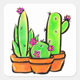 Sticker Carré Élégant boho Cactus cactus cactus succulents