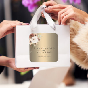 Sticker Carré Élégant Boho Fleur sauvage Mariage or