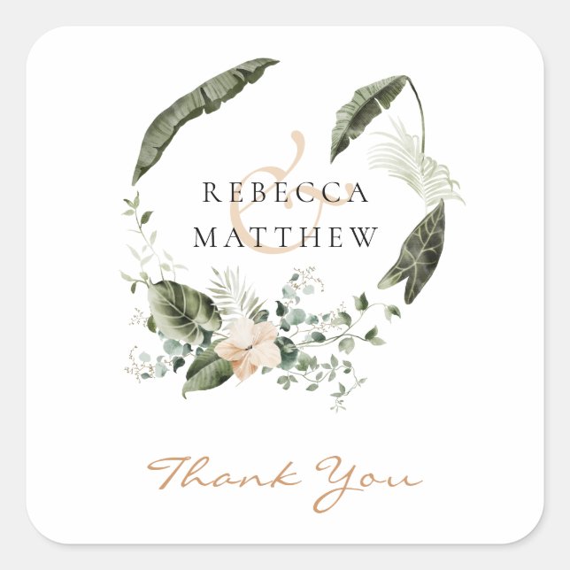 Sticker Carré Elégant Boho Floral Mariage (Devant)