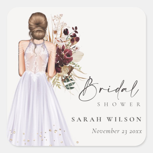 Sticker Carré Elegant Boho Lilac Mariage Gown Fête des mariées (Devant)