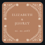 Sticker Carré Élégant Boho Terracotta Mariage floral<br><div class="desc">Stickers de mariage floral Boho Terracotta élégant</div>