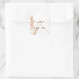 Sticker Carré Elégant Boho Watercolor Mariage de automne Pampas