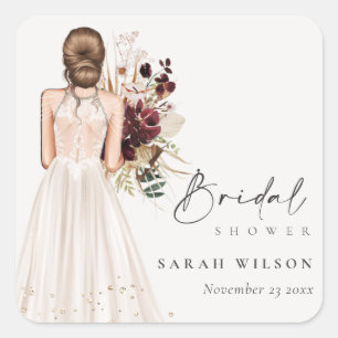 Sticker Carré Elegant Boho White Mariage Gown Fête des mariées