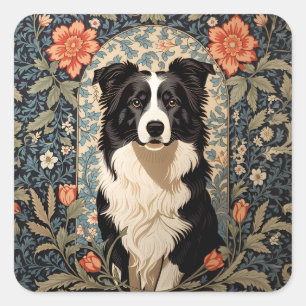 Sticker Carré Elégant Bordure Collie William Morris Inspiré