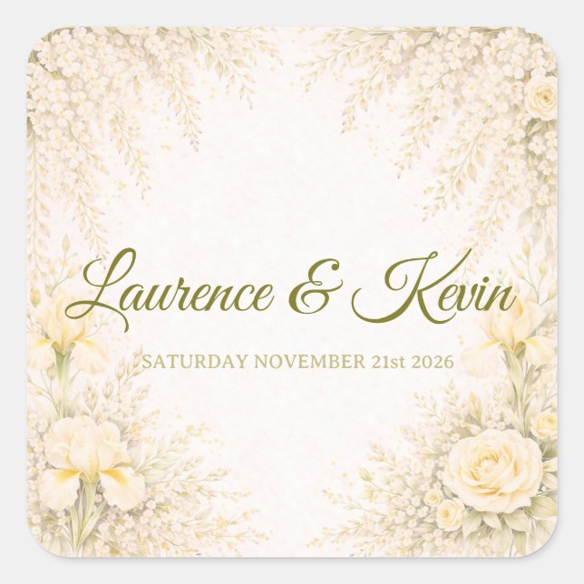 Sticker Carré Elegant Botanical Wedding (Devant)