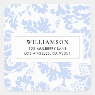 Sticker Carré Élégant Botanique Floral Vénitien Bleu Vintage