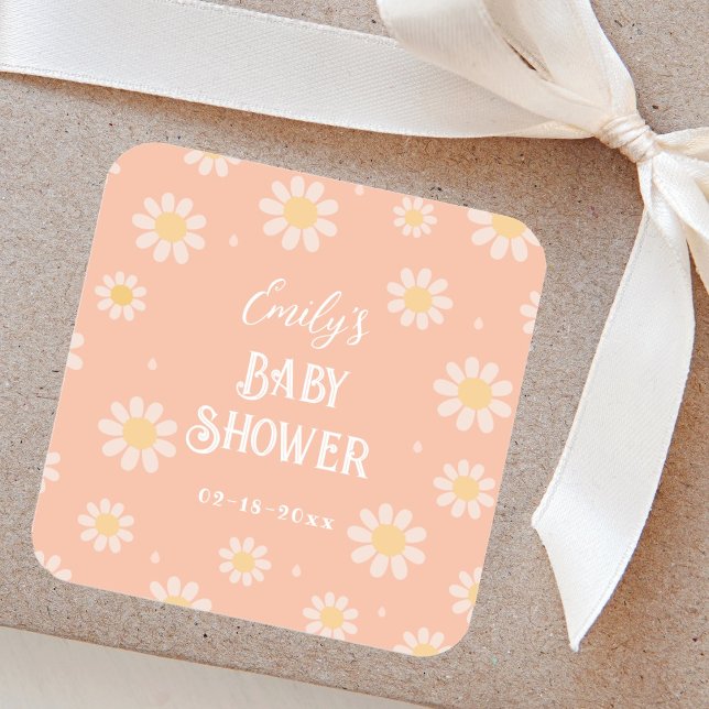 Sticker Carré Elégant boudé Pastels Printemps Baby shower Floral (Créateur téléchargé)