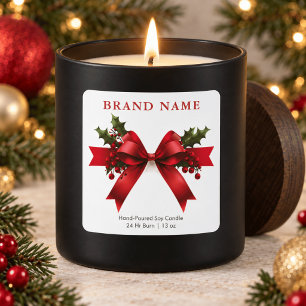 Sticker Carré Élégant Bouge en Satin Rouge et Bougie de Noël au