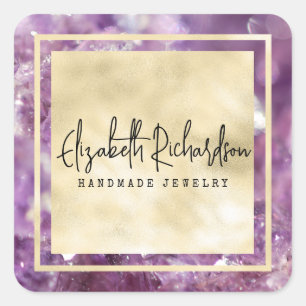 Sticker Carré Élégant Boutique en cristal Glam Boho Amethyst de