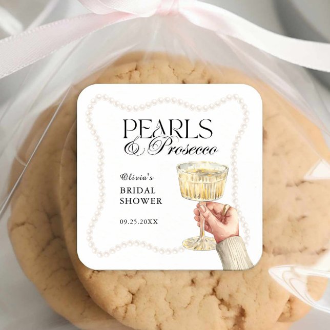 Sticker Carré Élégant brunch de douche de mariée Perles & Prosec (Créateur téléchargé)