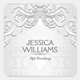 Sticker Carré Elégant cadre floral gris argenté