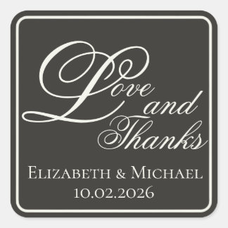 Sticker Carré Elegant Charcoal Modern "Love and Thanks"