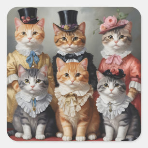 Sticker Carré Élégant chat victorien