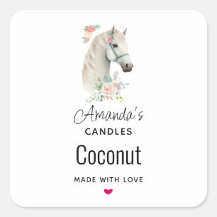 Sticker Carré Élégant Cheval Blanc Boho Floral Candle Business