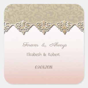 Sticker Carré Élégant Chic Damask  Mariage